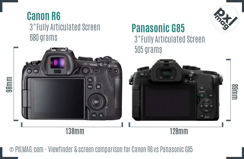 Canon R6 vs Panasonic G85 Screen and Viewfinder comparison