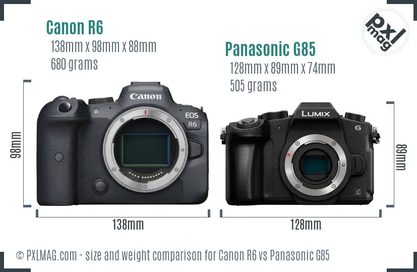 Canon R6 vs Panasonic G85 size comparison