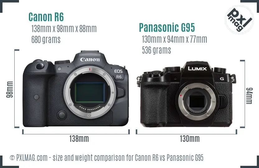 Canon R6 vs Panasonic G95 size comparison