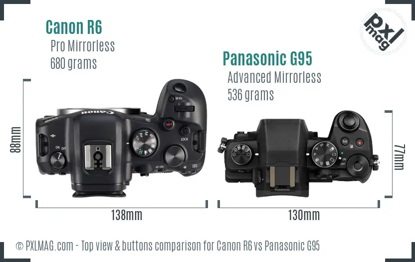 Canon R6 vs Panasonic G95 top view buttons comparison