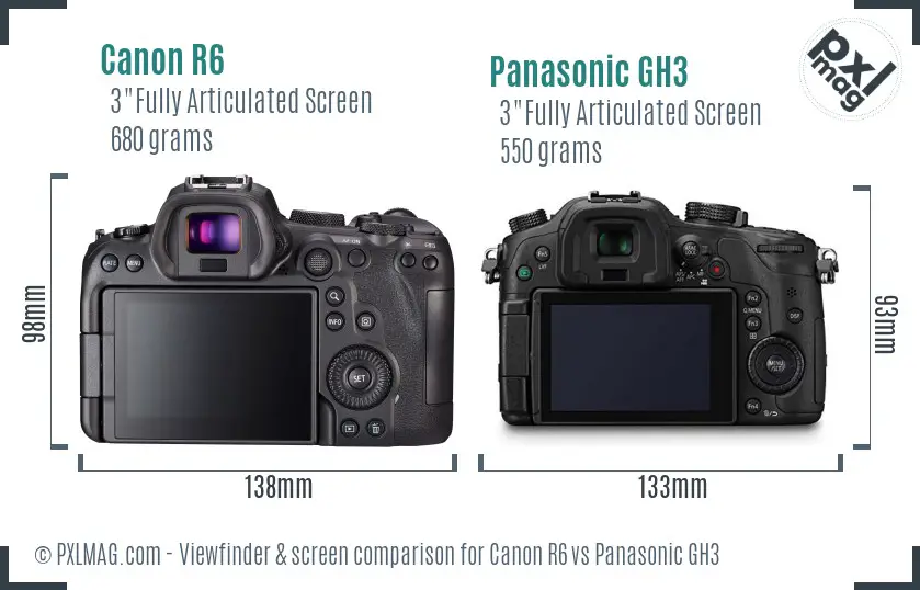 Canon R6 vs Panasonic GH3 Screen and Viewfinder comparison