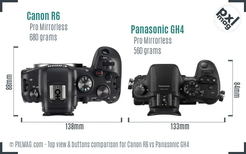 Canon R6 vs Panasonic GH4 top view buttons comparison