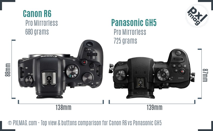 Canon R6 vs Panasonic GH5 top view buttons comparison