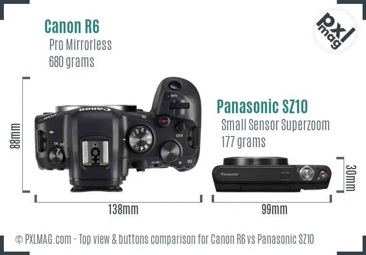 Canon R6 vs Panasonic SZ10 top view buttons comparison