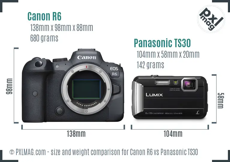 Canon R6 vs Panasonic TS30 size comparison