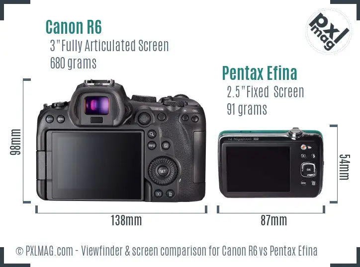 Canon R6 vs Pentax Efina Screen and Viewfinder comparison