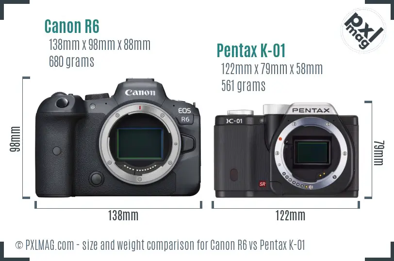 Canon R6 vs Pentax K-01 size comparison