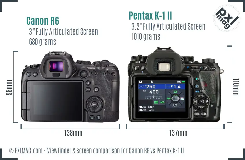 Canon R6 vs Pentax K-1 II Screen and Viewfinder comparison Canon R6 vs Pentax K-1 II Screen and Viewfinder comparison