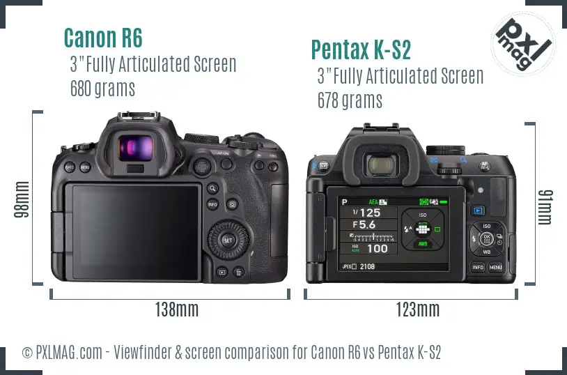 Canon R6 vs Pentax K-S2 Screen and Viewfinder comparison