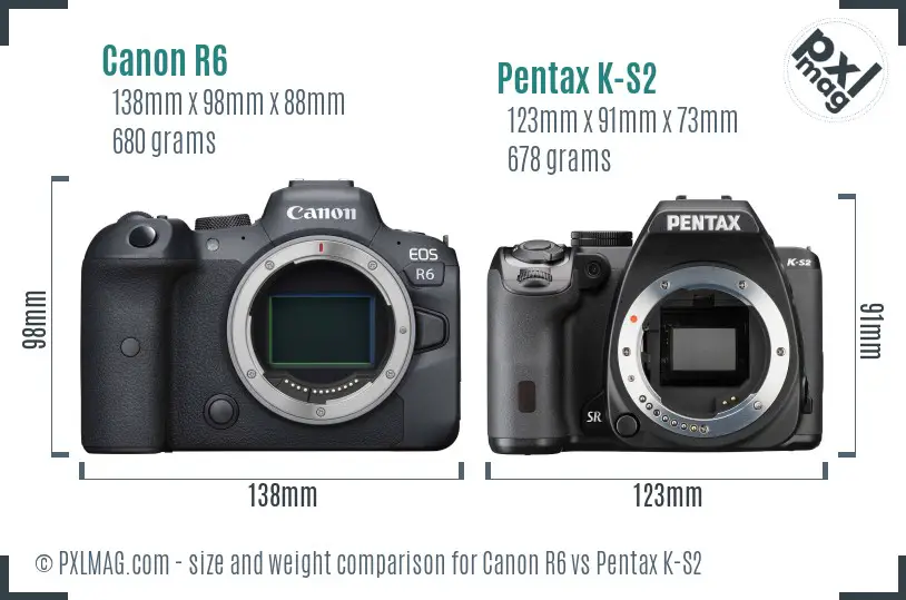 Canon R6 vs Pentax K-S2 size comparison