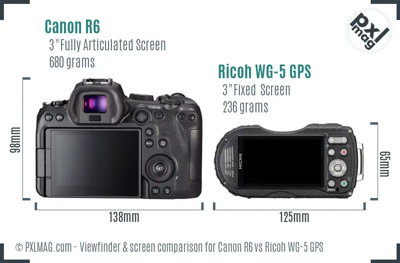 Canon R6 vs Ricoh WG-5 GPS Screen and Viewfinder comparison Canon R6 vs Ricoh WG-5 GPS Screen and Viewfinder comparison