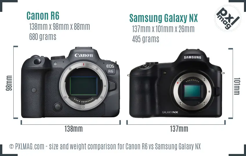 Canon R6 vs Samsung Galaxy NX size comparison