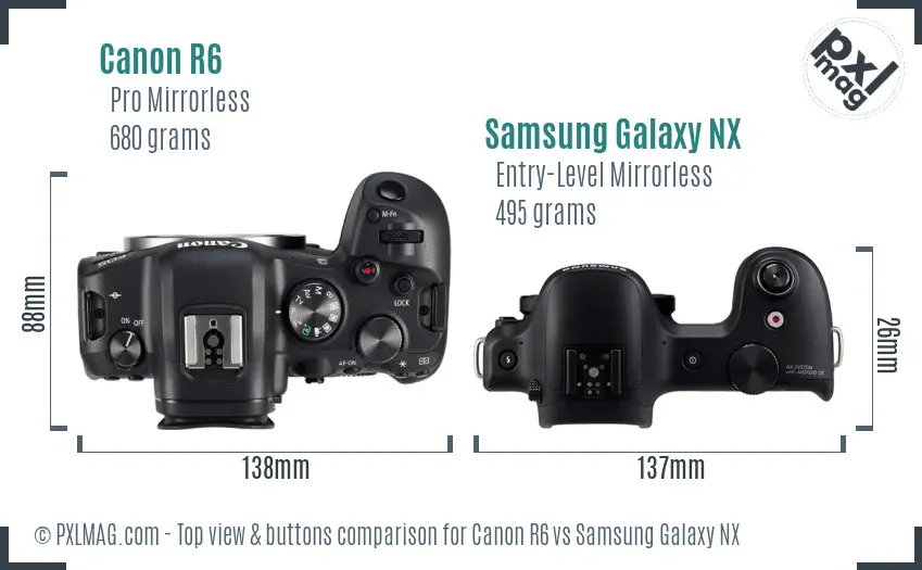 Canon R6 vs Samsung Galaxy NX top view buttons comparison