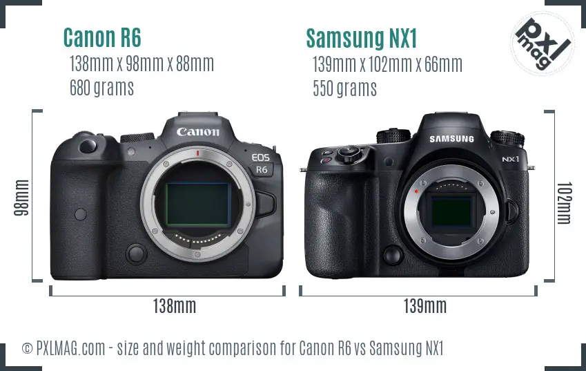 Canon R6 vs Samsung NX1 size comparison