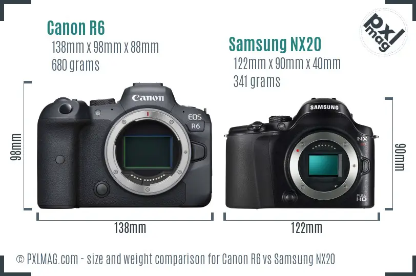 Canon R6 vs Samsung NX20 size comparison