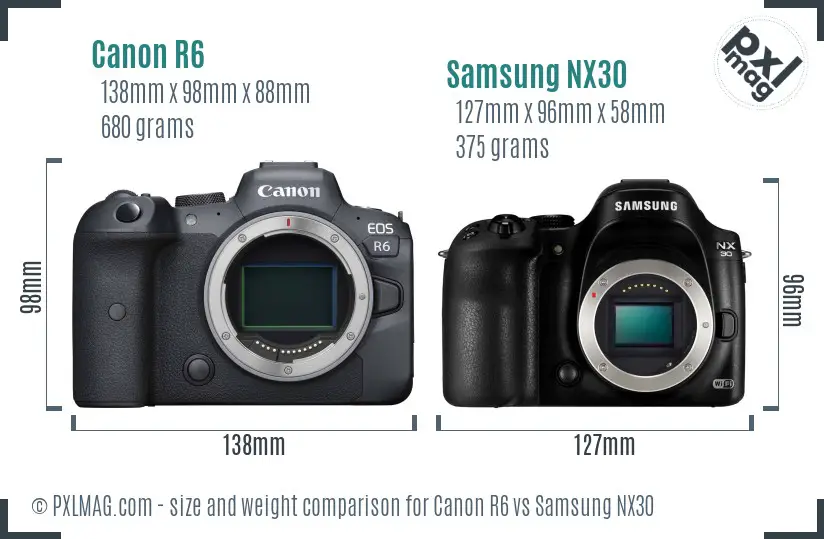 Canon R6 vs Samsung NX30 size comparison