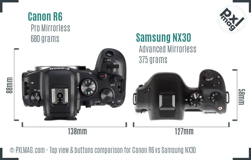 Canon R6 vs Samsung NX30 top view buttons comparison