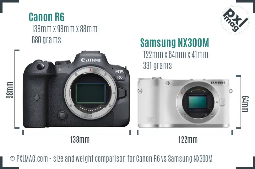 Canon R6 vs Samsung NX300M size comparison
