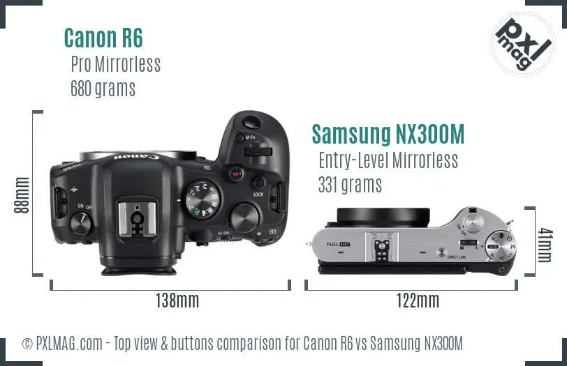 Canon R6 vs Samsung NX300M top view buttons comparison
