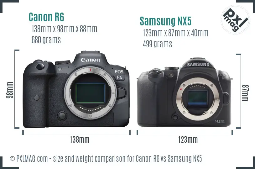 Canon R6 vs Samsung NX5 size comparison