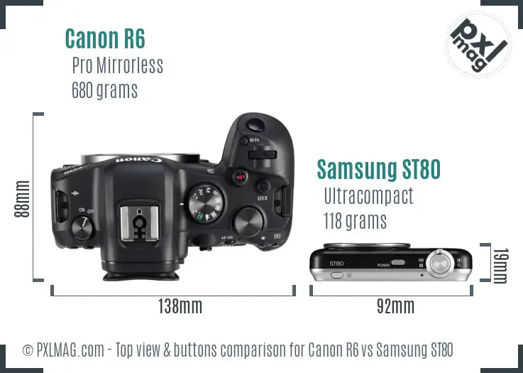 Canon R6 vs Samsung ST80 top view buttons comparison
