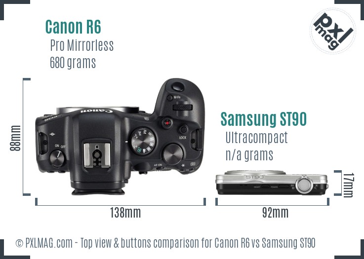 Canon R6 vs Samsung ST90 top view buttons comparison