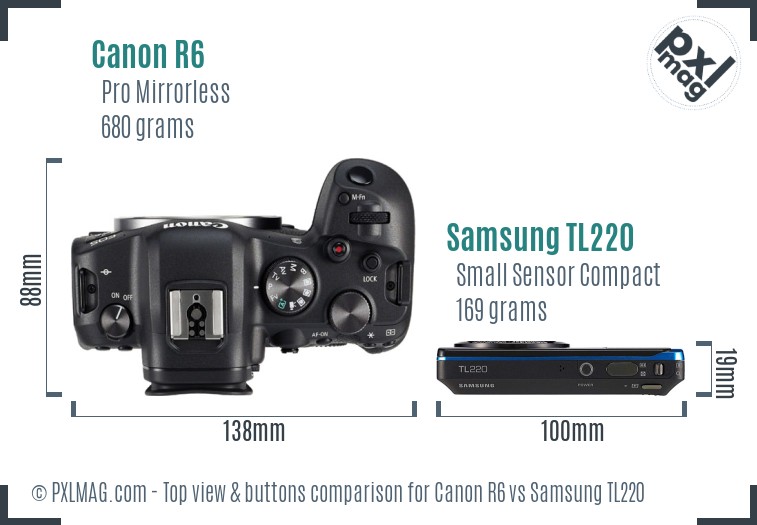 Canon R6 vs Samsung TL220 top view buttons comparison
