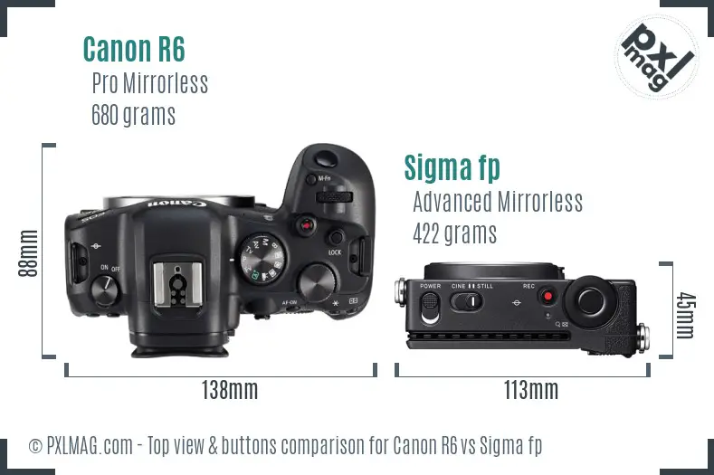 Canon R6 vs Sigma fp top view buttons comparison