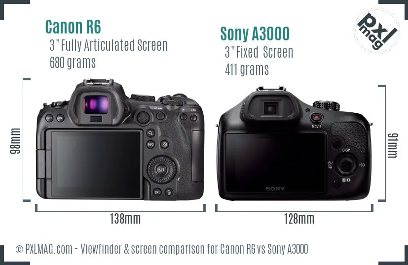 Canon R6 vs Sony A3000 Screen and Viewfinder comparison
