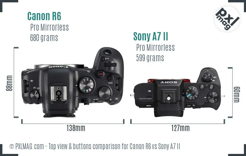 Canon R6 vs Sony A7 II top view buttons comparison