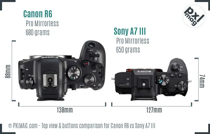 Canon R6 vs Sony A7 III top view buttons comparison