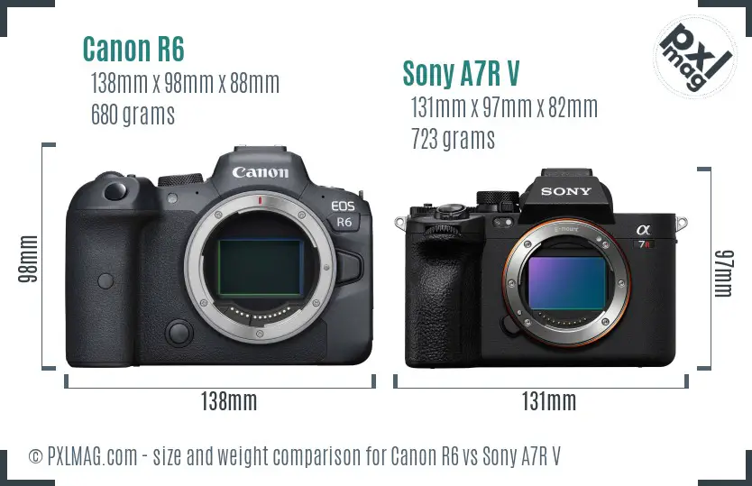 Canon R6 vs Sony A7R V size comparison