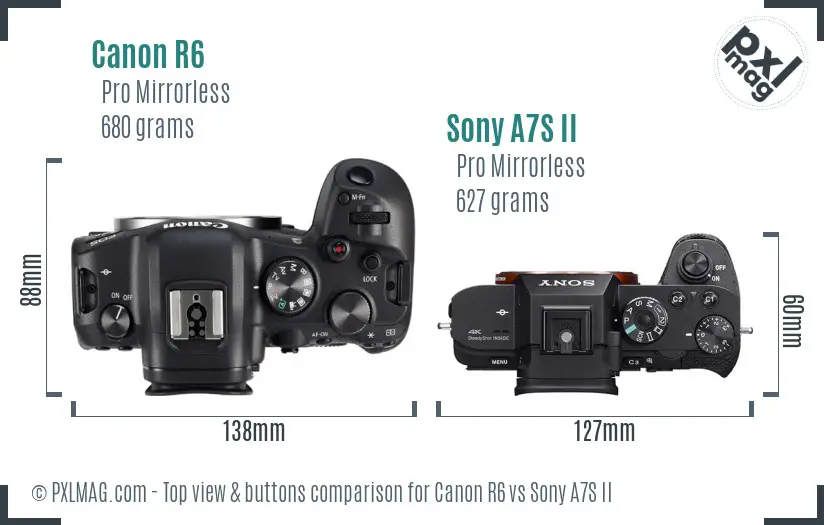 Canon R6 vs Sony A7S II top view buttons comparison