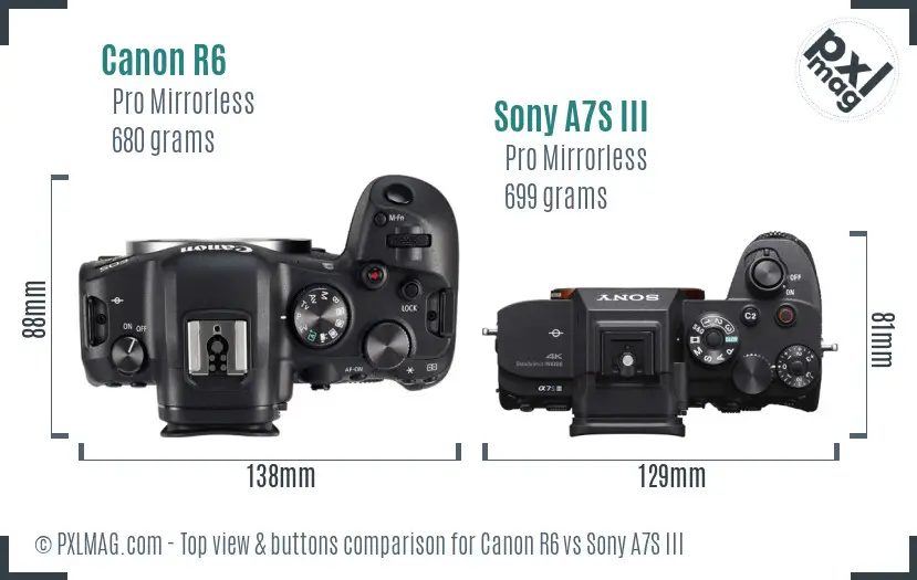 Canon R6 vs Sony A7S III top view buttons comparison