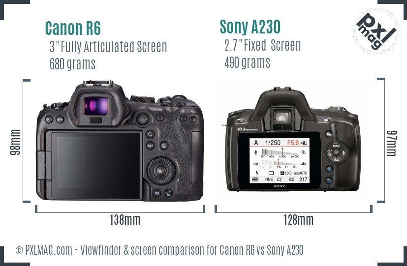 Canon R6 vs Sony A230 Screen and Viewfinder comparison