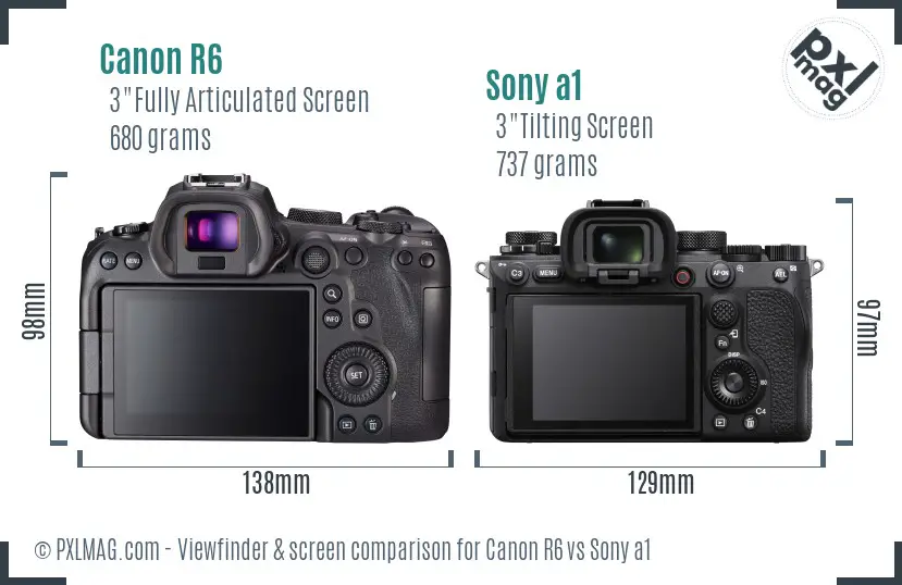 Canon R6 vs Sony a1 Screen and Viewfinder comparison