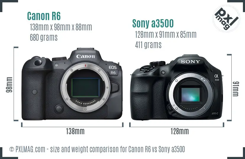 Canon R6 vs Sony a3500 size comparison