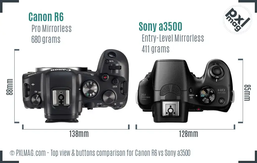 Canon R6 vs Sony a3500 top view buttons comparison