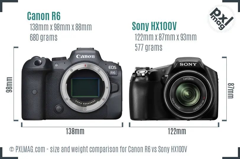 Canon R6 vs Sony HX100V size comparison