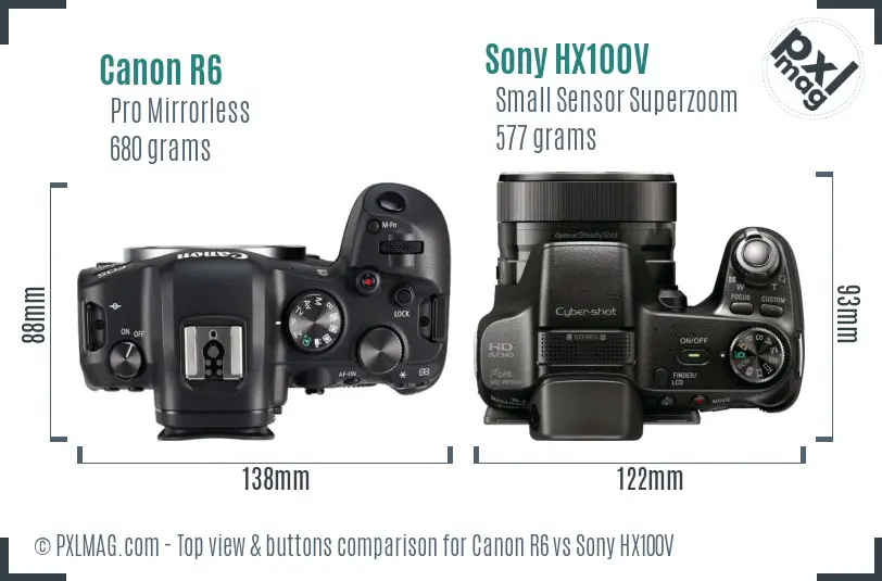 Canon R6 vs Sony HX100V top view buttons comparison