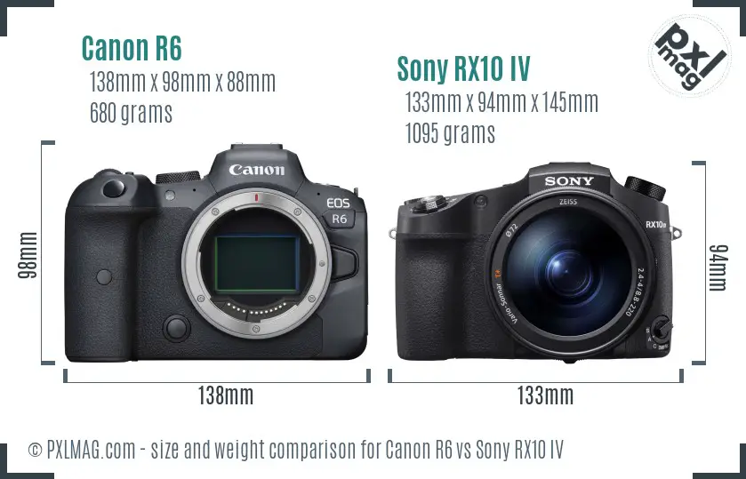 Canon R6 vs Sony RX10 IV size comparison