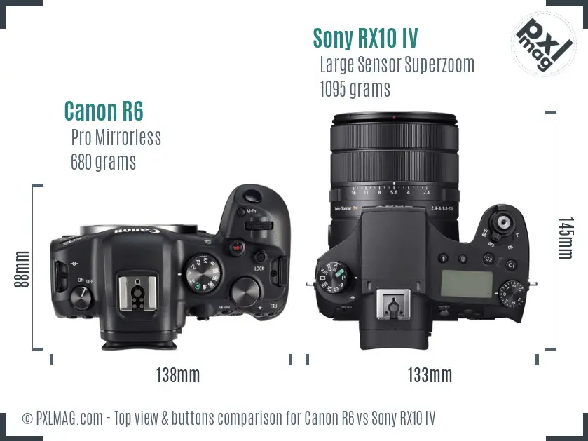 Canon R6 vs Sony RX10 IV top view buttons comparison