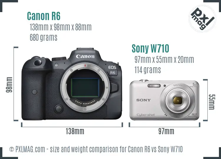 Canon R6 vs Sony W710 size comparison