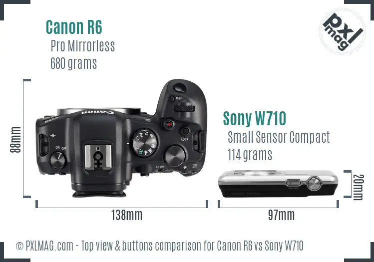 Canon R6 vs Sony W710 top view buttons comparison