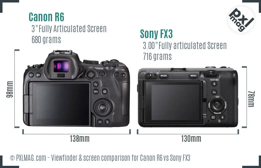 Canon R6 vs Sony FX3 Screen and Viewfinder comparison