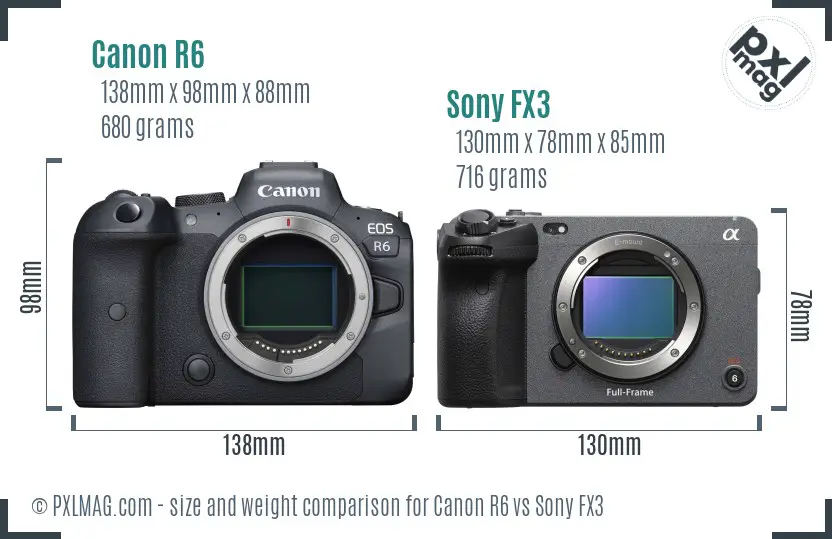 Canon R6 vs Sony FX3 size comparison