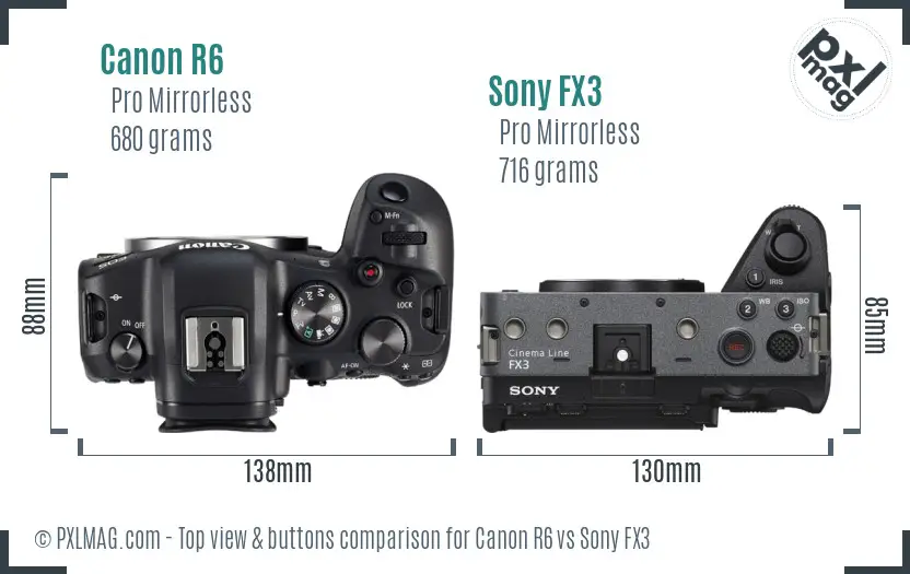 Canon R6 vs Sony FX3 top view buttons comparison