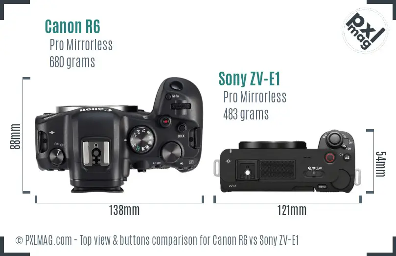 Canon R6 vs Sony ZV-E1 top view buttons comparison