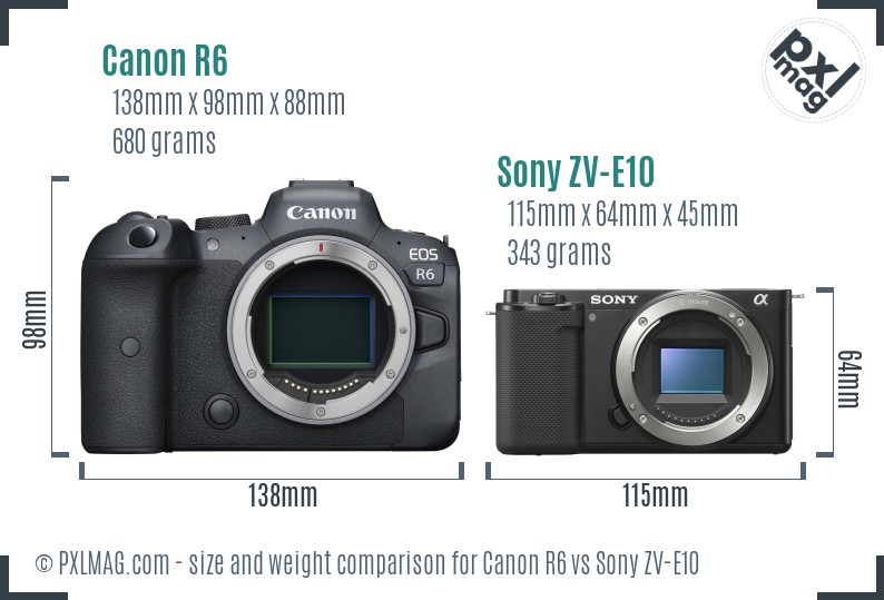 Canon R6 vs Sony ZV-E10 size comparison