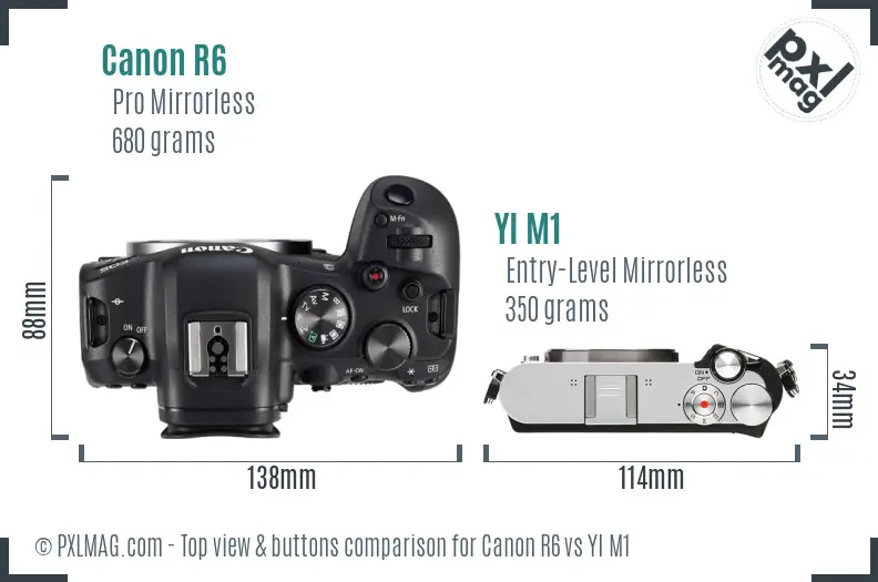 Canon R6 vs YI M1 top view buttons comparison